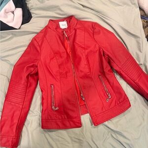 Zuika Women's Red Faux Leather Jacket